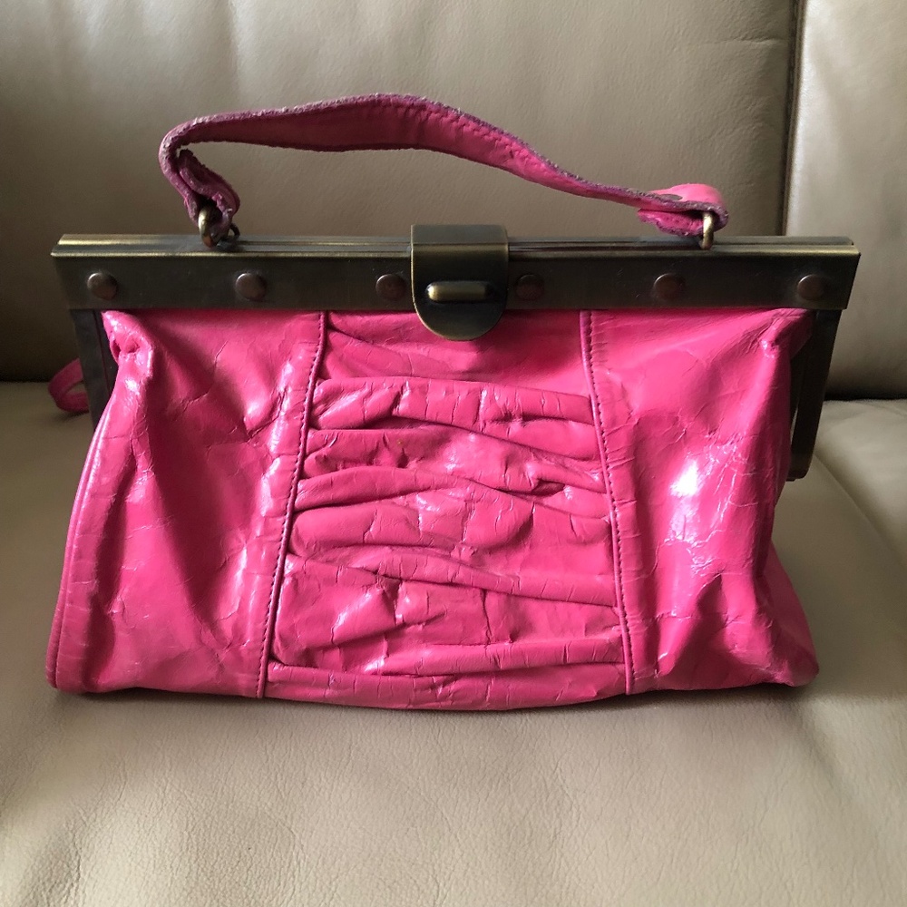 Vintage pink patent leather structured purse handbag